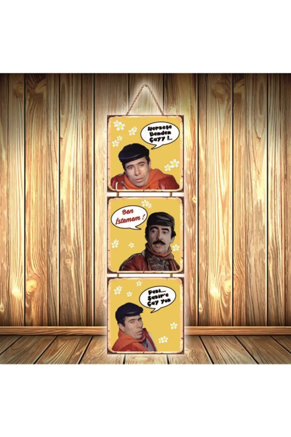 Çiçek Abbas Tasarımlı Üçlü Retro Ahşap Poster Ü376