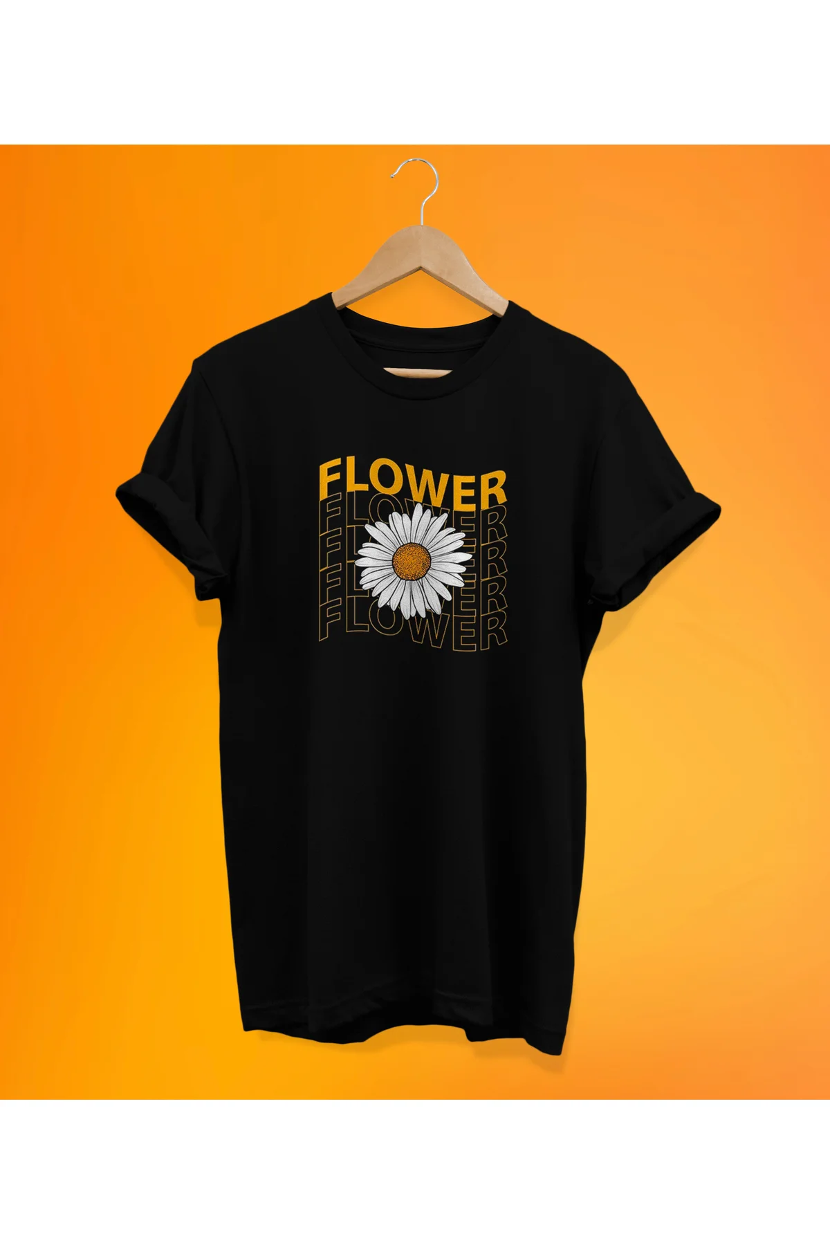 Çiçek Baskılı Siyah, %100 Pamuk, Oversize, Büyük Beden T-Shirt