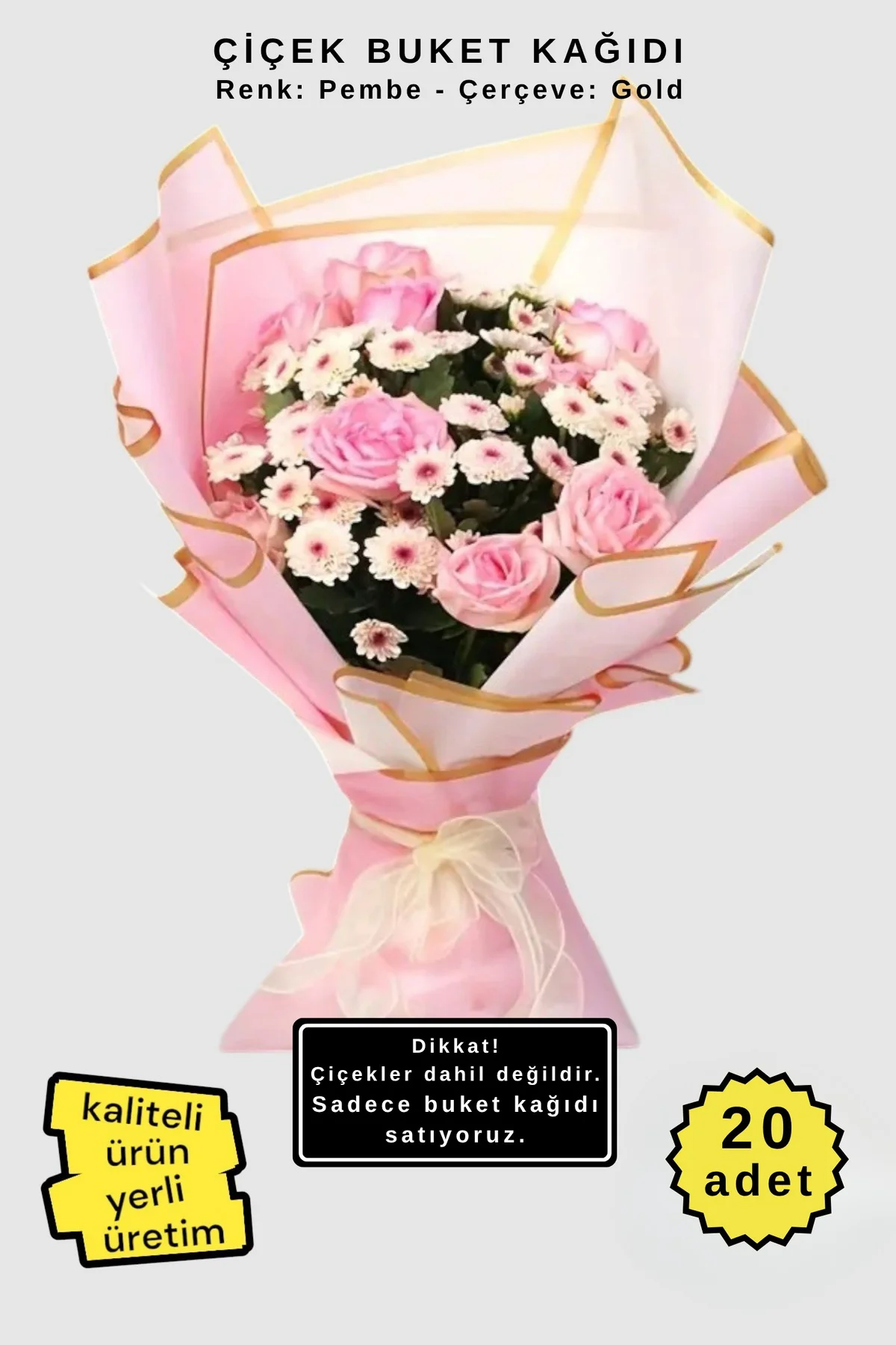 Çiçek Buket Ambalaj Jelatin Kağıdı (PEMBE zemin ve GOLD kenarlı) 
