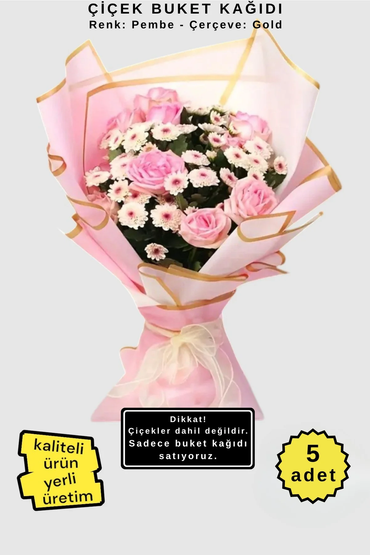Çiçek Buket Ambalaj Jelatin Kağıdı (PEMBE zemin ve GOLD kenarlı) 