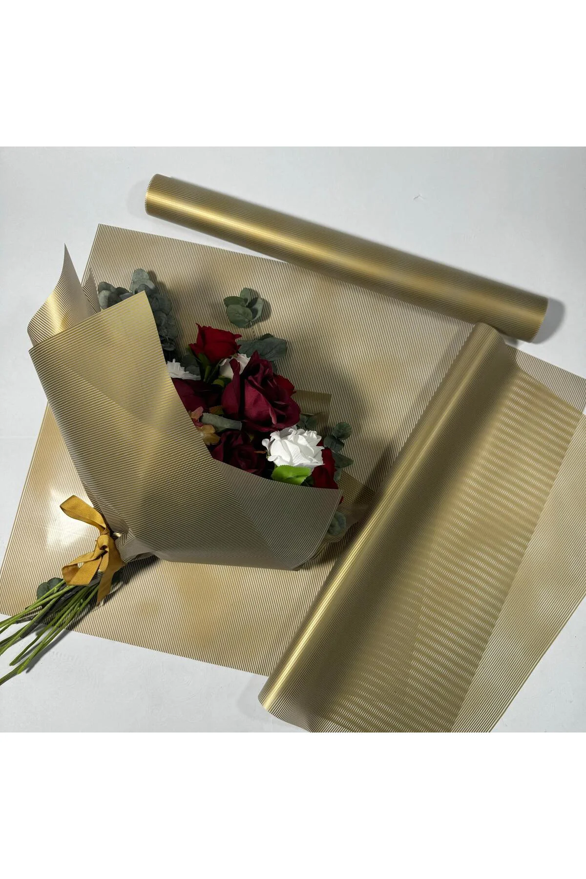 Çiçek Buket Ambalaj Jelatin Kağıdı (GOLD ÇİZGİLİ DESEN) Mat Opp 5