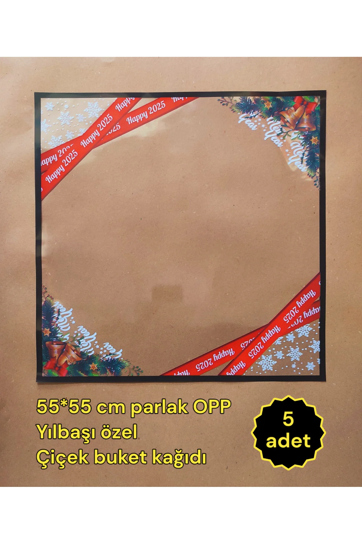 Çiçek Buket Ambalaj Kağıdı - Happy 2025 Kar Taneleri (Yılbaşı Hap