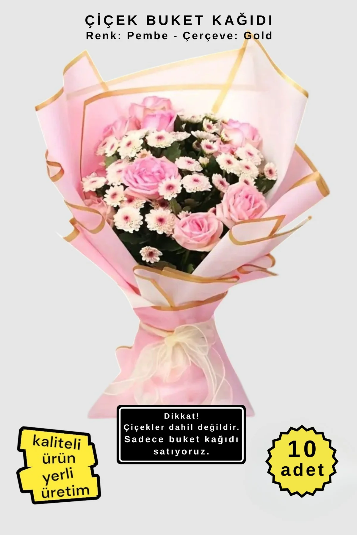 Çiçek Buket Ambalaj Jelatin Kağıdı (PEMBE zemin ve GOLD kenarlı) 