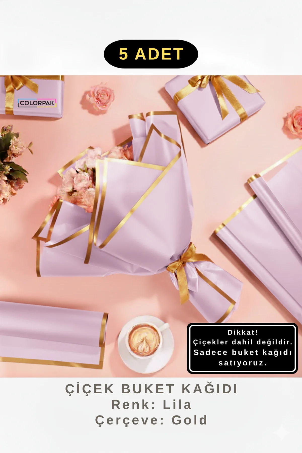 Çiçek Buket Ambalaj Jelatin Kağıdı (LİLA zemin ve GOLD kenarlı) Mat Opp 55x55cm 5 adet Çiçek Buket Ambalaj Jelatin Kağıdı (LİLA zemin ve GOLD kenarlı) Mat Opp 55x55cm 5 adet