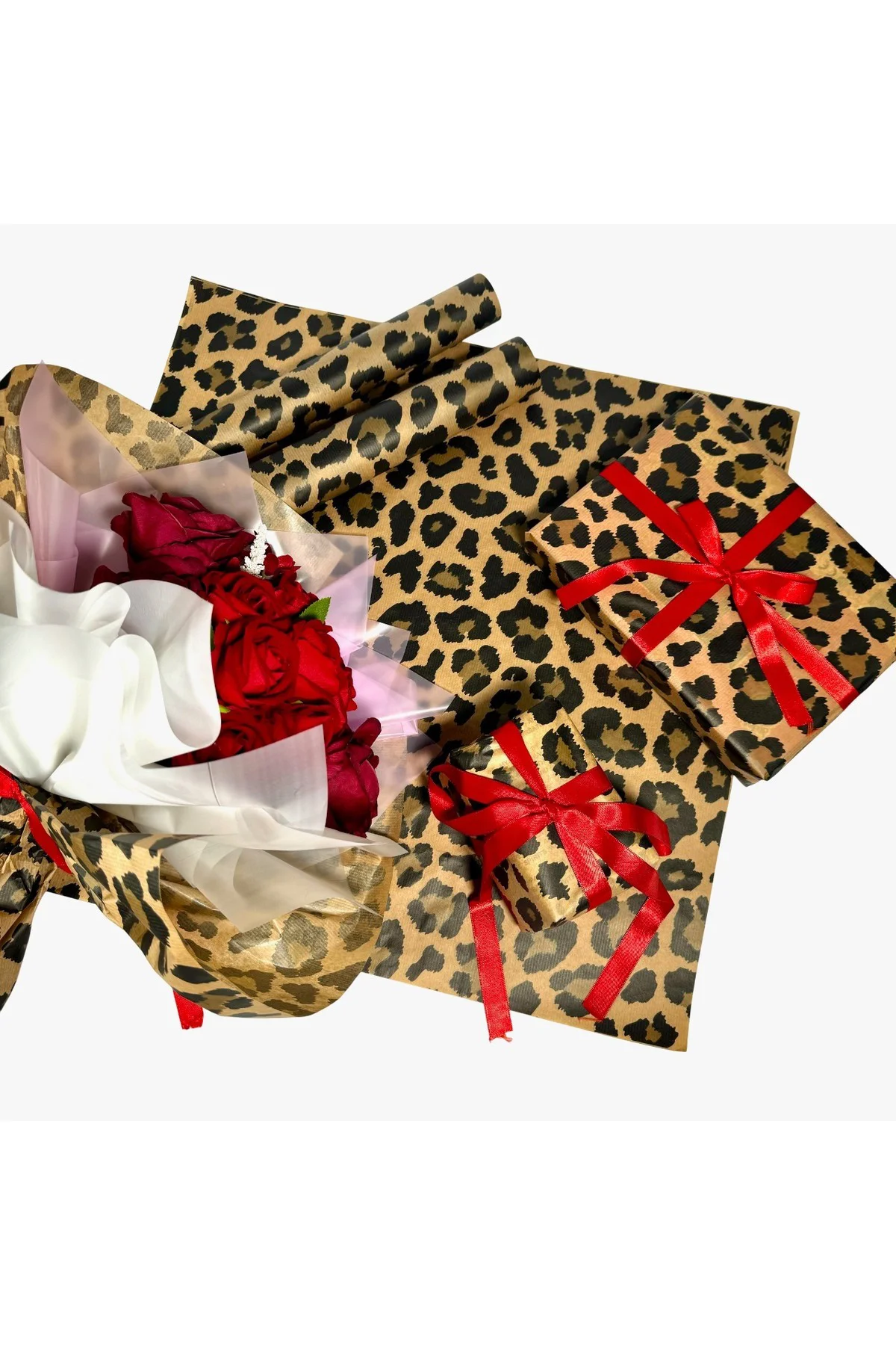 Çiçek Buket Ambalaj Kağıdı - Hediye Paketleme Kağıdı (leopar Dese