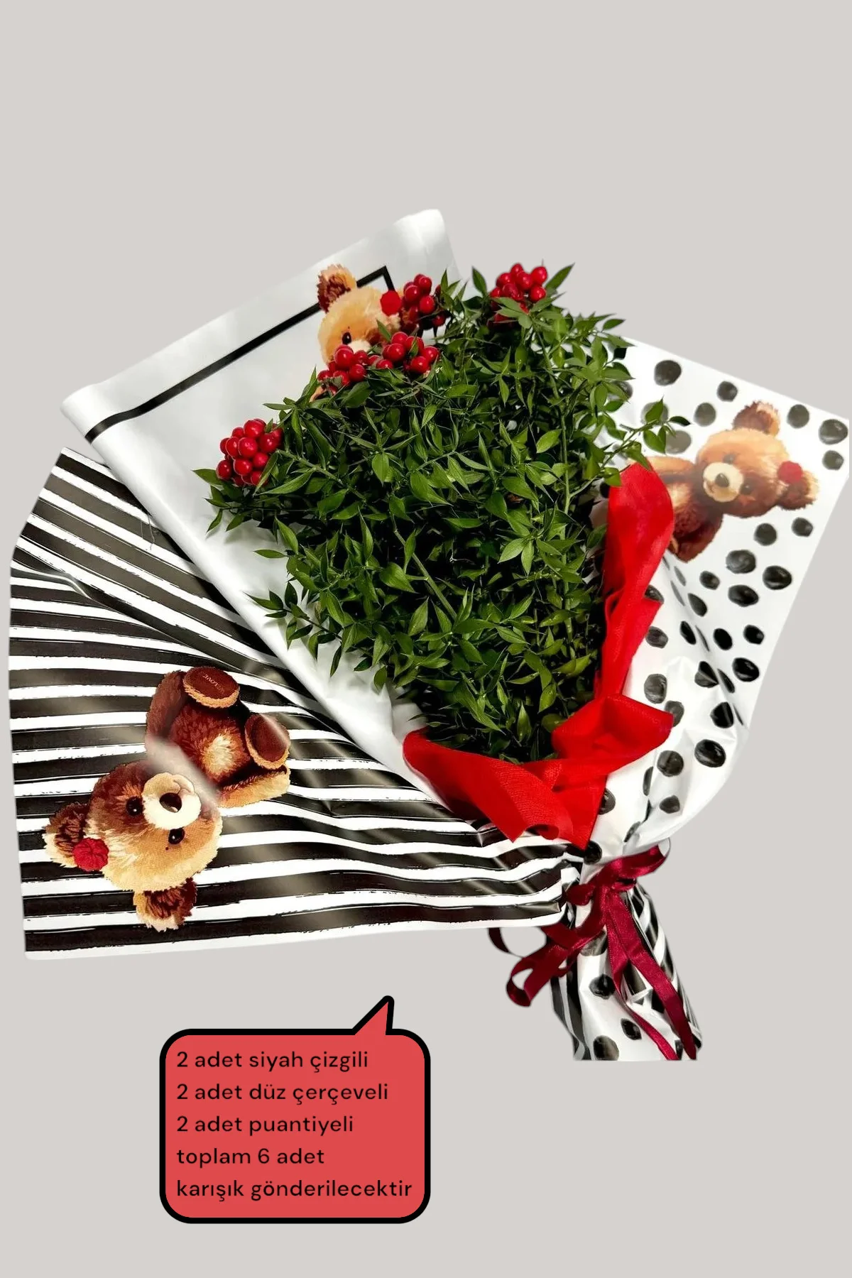 Çiçek Buket Ambalaj Kağıdı - Hediye Paketleme Kağıdı (Karma Ayıcı