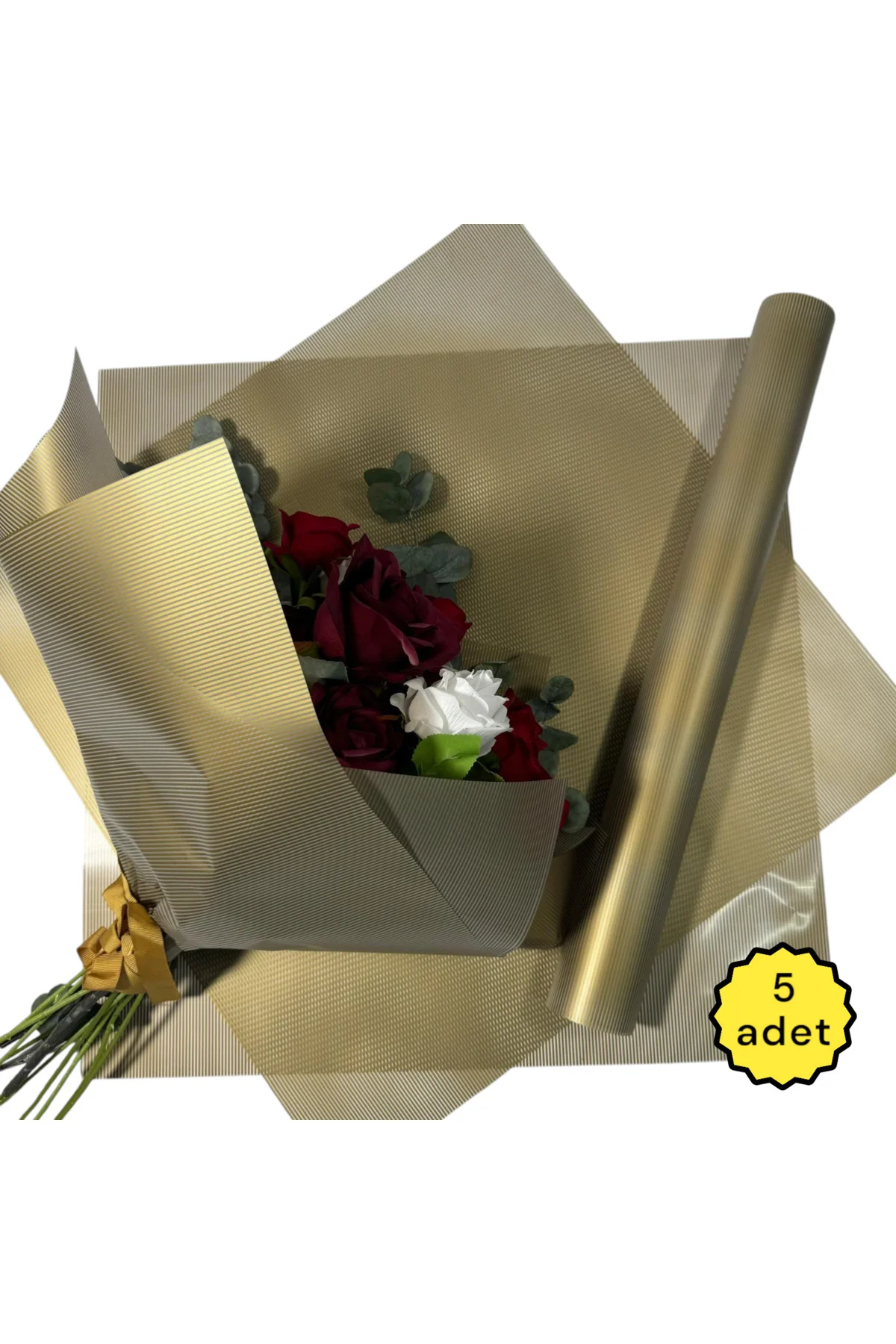 Çiçek Buket Ambalaj Jelatin Kağıdı (GOLD ÇİZGİLİ DESEN) Mat Opp 5