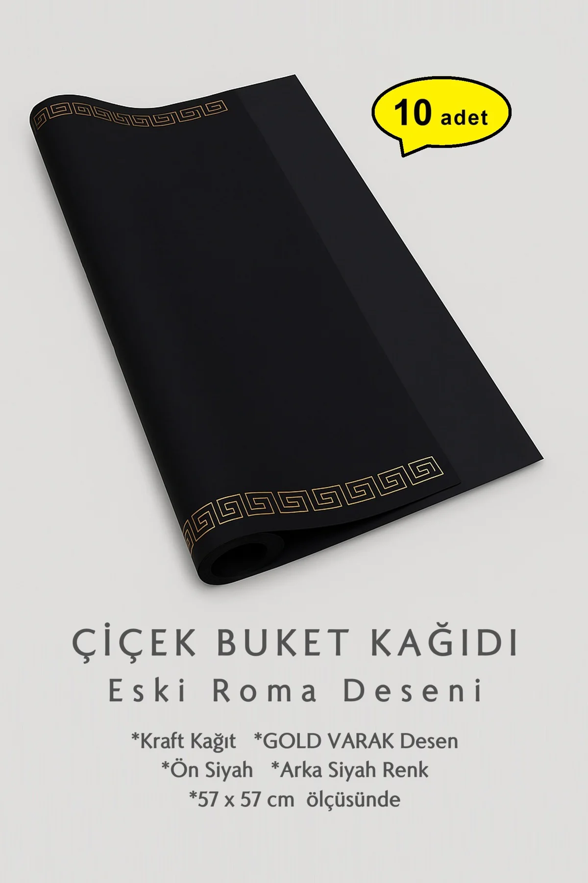 Çiçek Buket Ambalaj Kağıdı (SİYAH-ROMA-DESEN) 57x57cm 10 adet