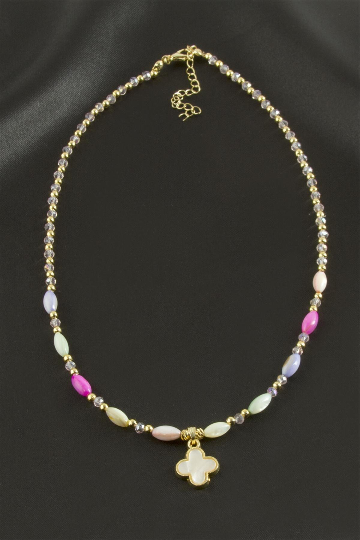 Çiçek Cam Boncuk Kristal Kolye