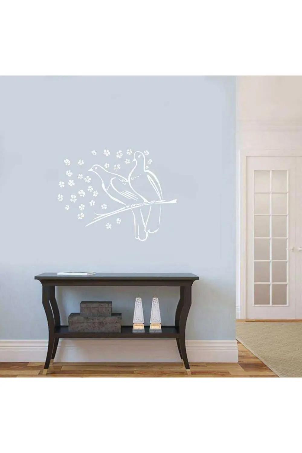 Çiçek Dalında İki Güvercin Kuş Silüet Dekoratif Duvar Sticker, Çı