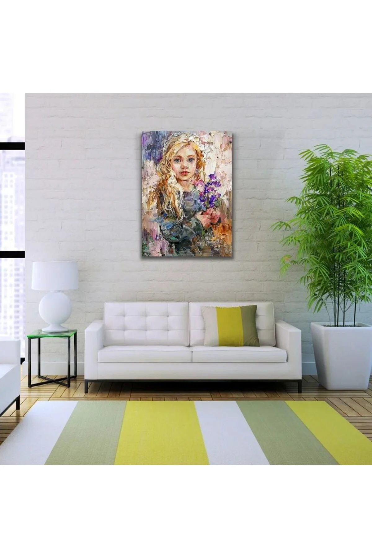 Çiçek Demeti Tutan Kadın Portresi Yağlıboya Kanvas Tablo 50 x 70 Fiyatı, Yorumları ve Özellikleri
