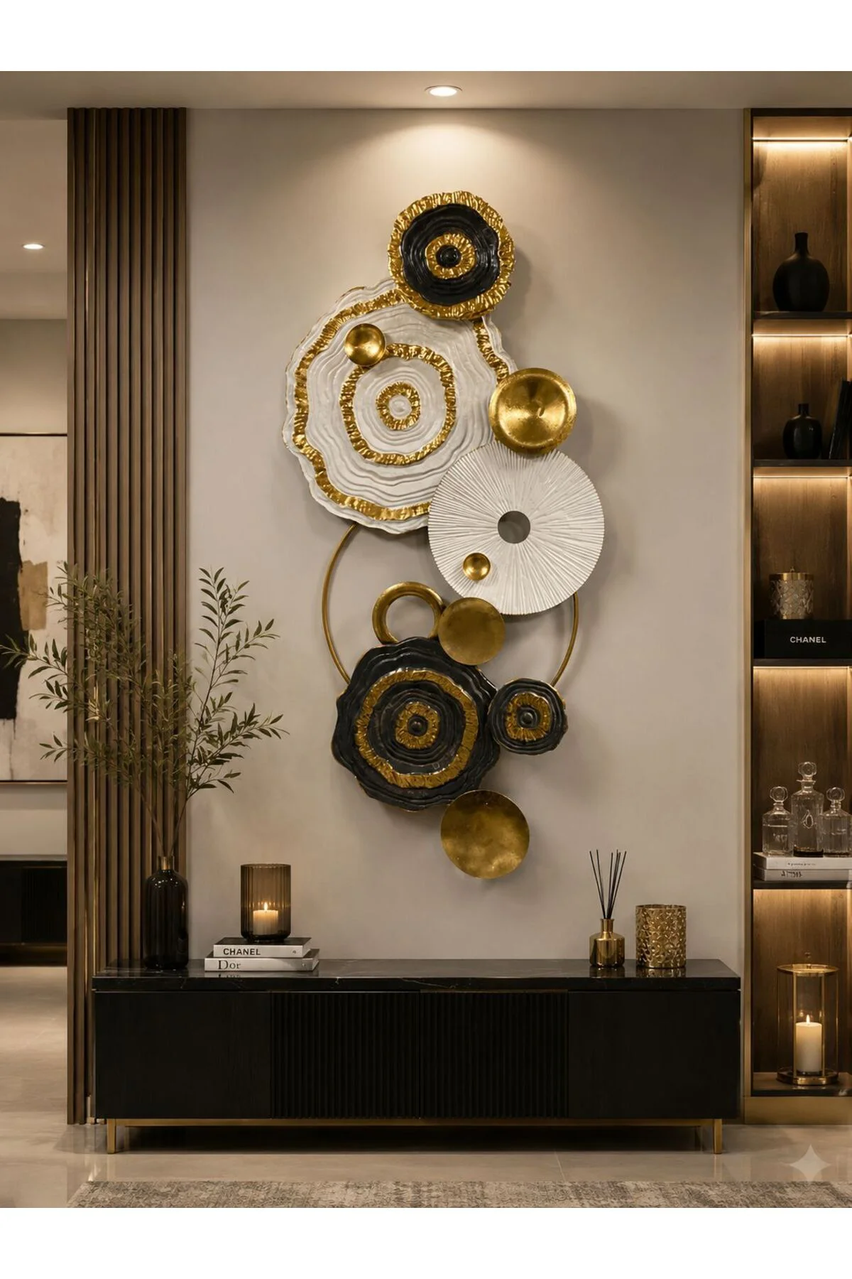 Çiçek Desen Metal Büyük Boy Duvar Dekoru 128x63cm