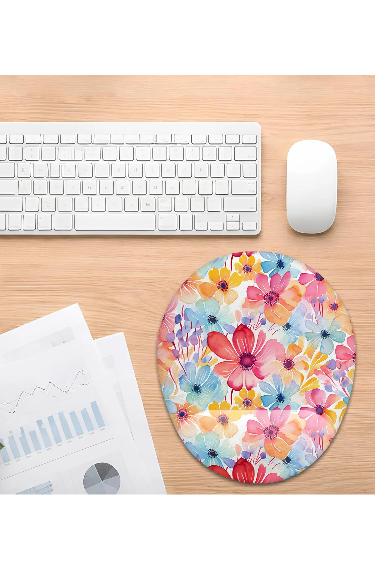 Çiçek Desenli Bilek Destekli Mouse Pad Ergonomik Kaymaz Taban Mou