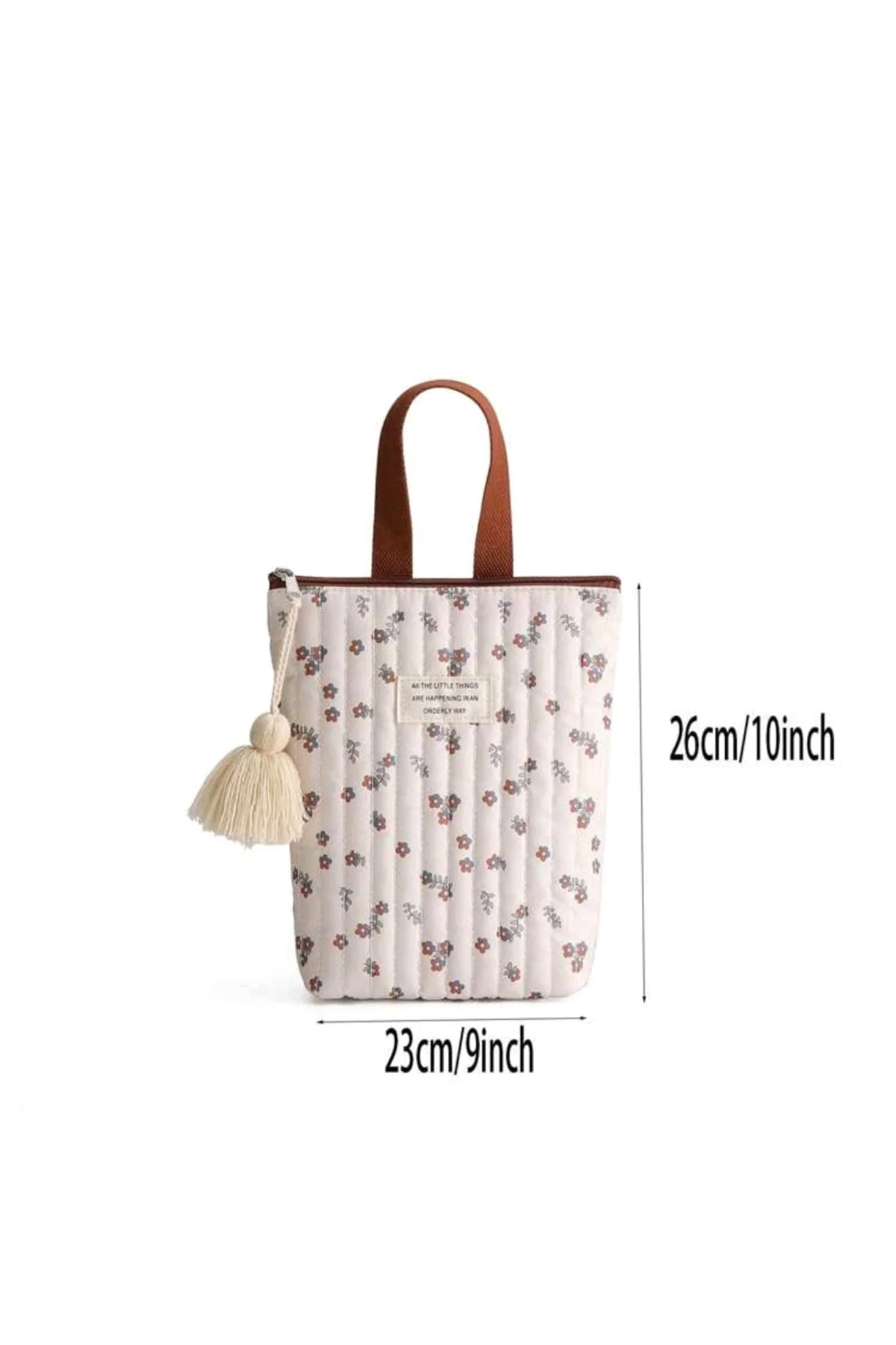 Çiçek Desenli Orginizer Püskül Detaylı Kumaş Tote Çanta
