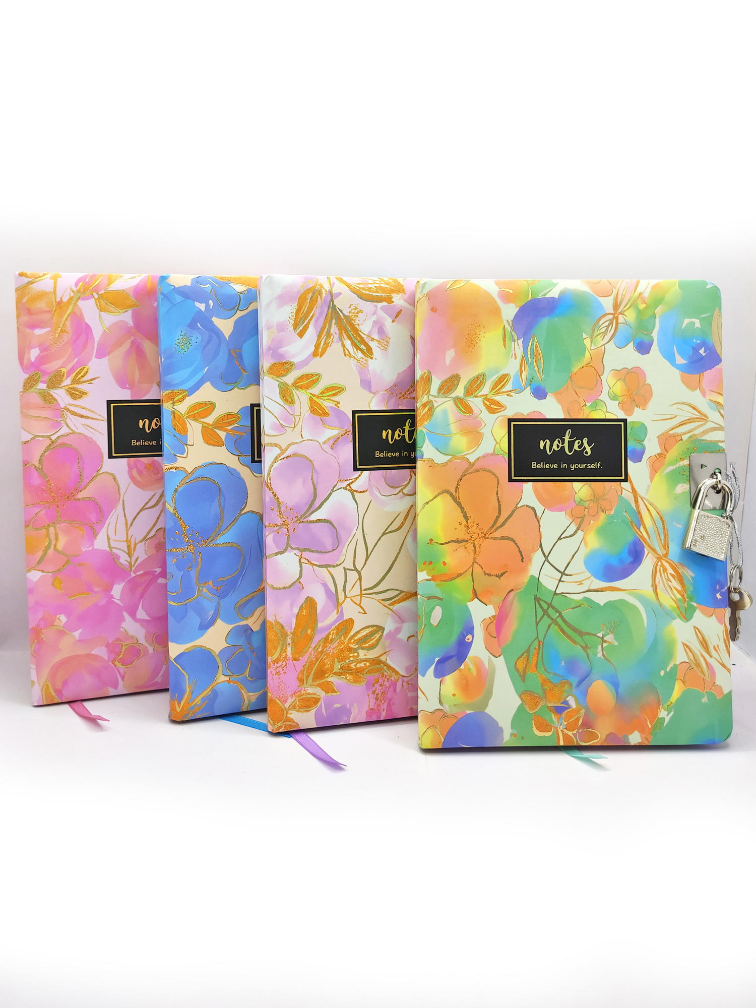 Çiçek Ebru Desen Hatıra Defteri (Günlük) Kilitli Defter 80 yaprak