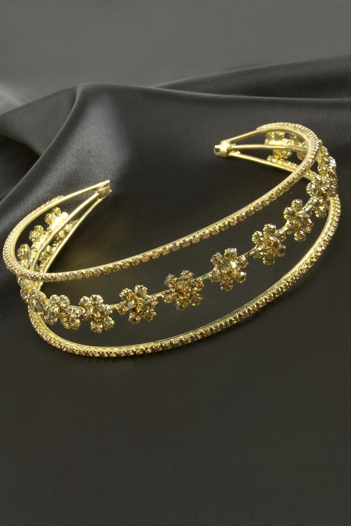 Çiçek Lüks Taşlı Gelin Tacı