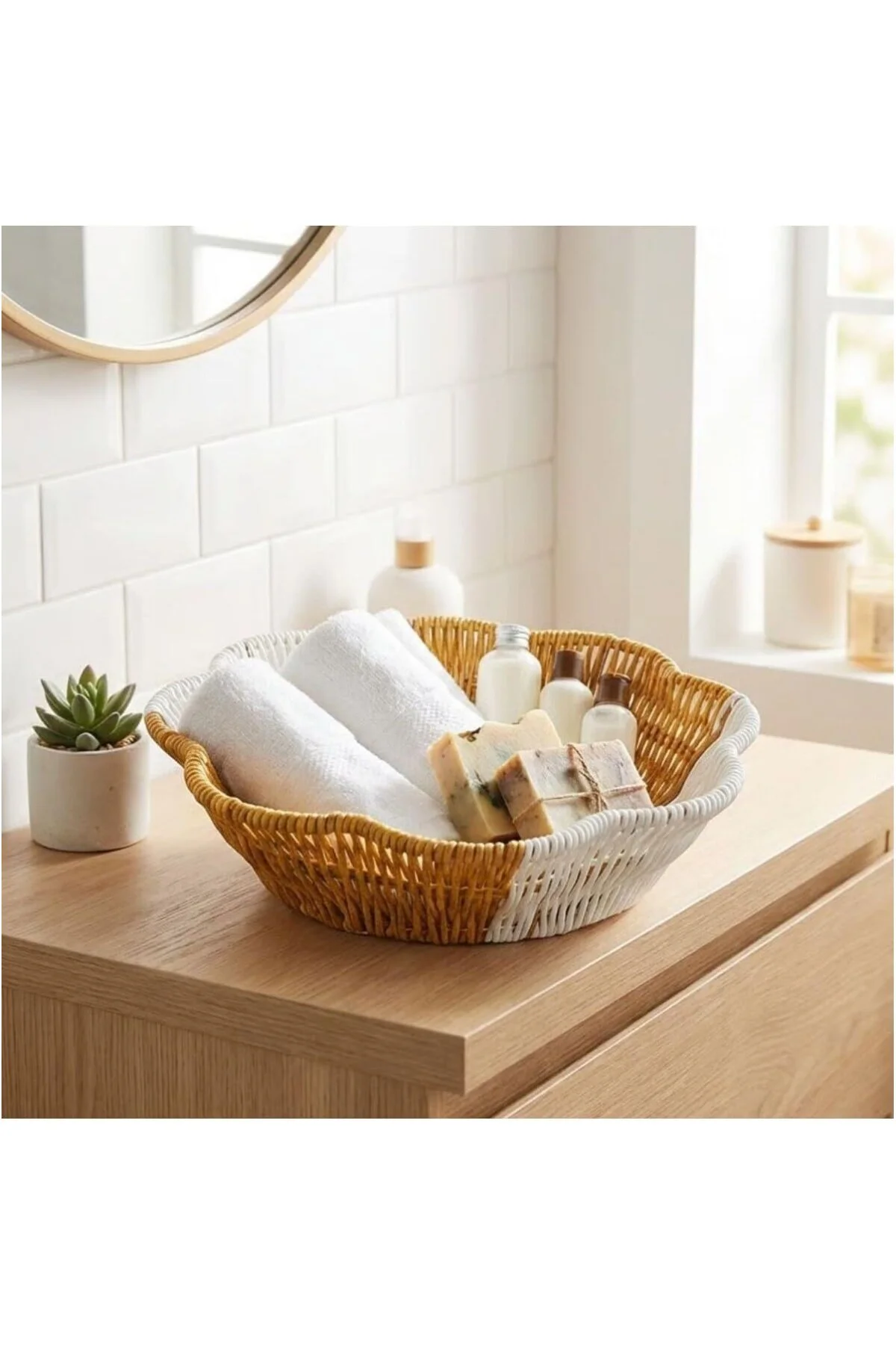 Çiçek Model Çift Renkli Plastik Rattan Ekmek Ve Meyve Sepeti - Ço