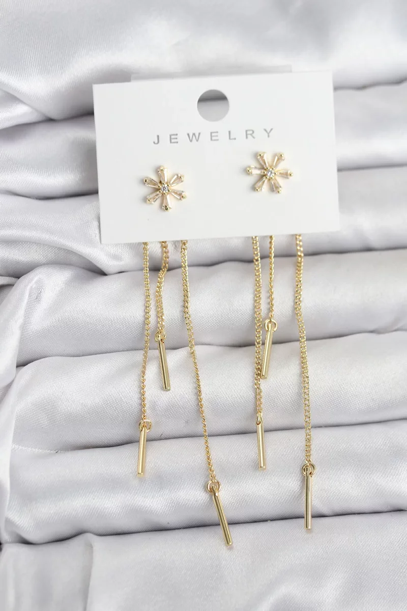 Çiçek Model Gold Pirinç Sallantılı Kadın Küpe - Lisinya Çiçek Model Gold Pirinç Sallantılı Kadın Küpe - Lisinya
