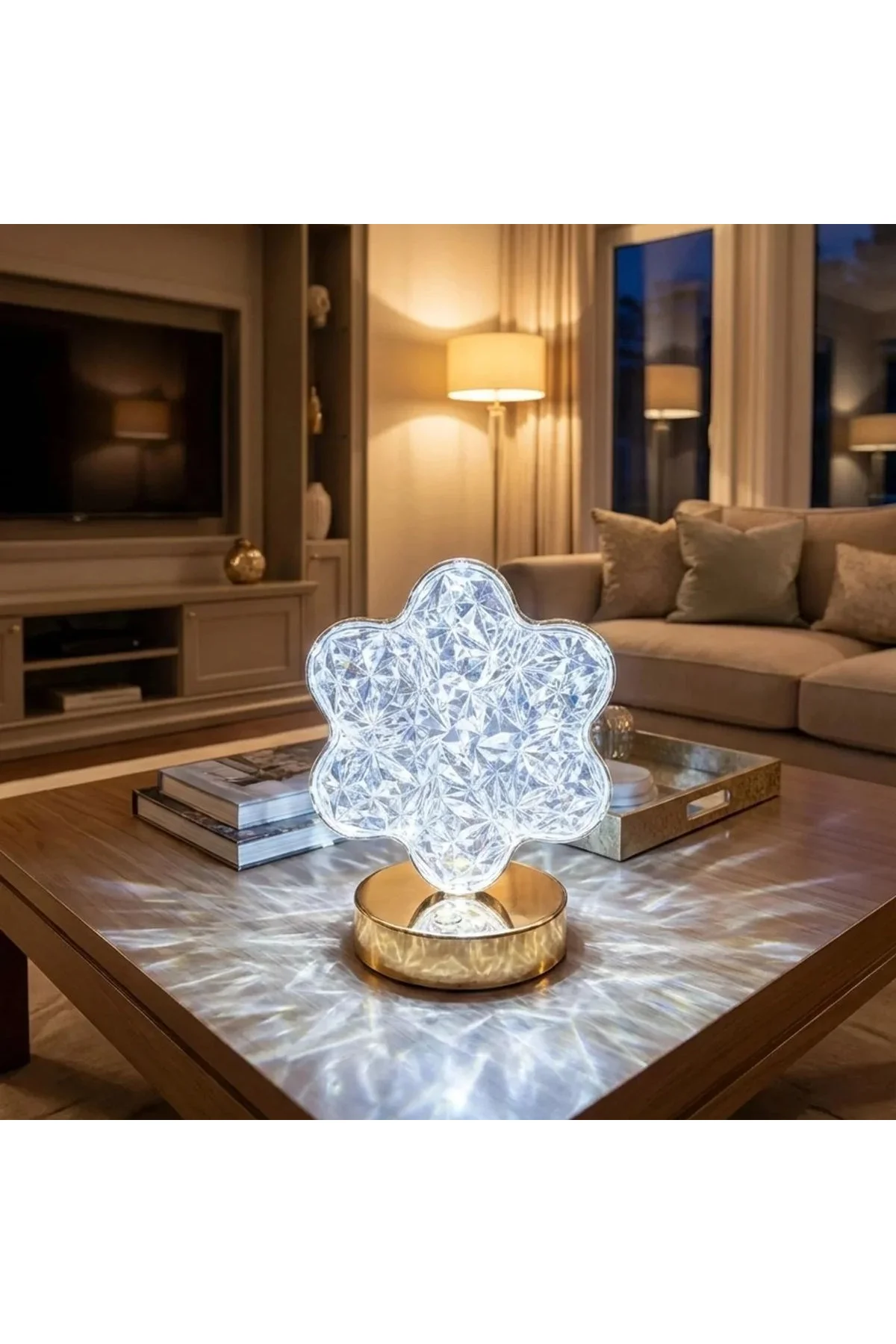Çiçek Model Kristal LED Masa Lambası – Dokunmatik, 3 Renk Işık Modlu, Şarjlı Mini Dekoratif Gece Lam Çiçek Model Kristal LED Masa Lambası – Dokunmatik, 3 Renk Işık Modlu, Şarjlı Mini Dekoratif Gece Lam