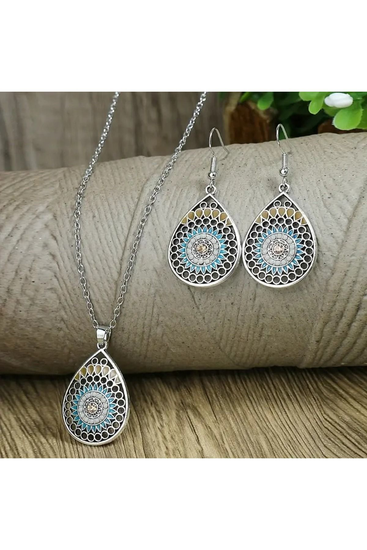 Dodemert Home Çiçek Oymaciliği Su Damlasi Kolye Küpe Takim
