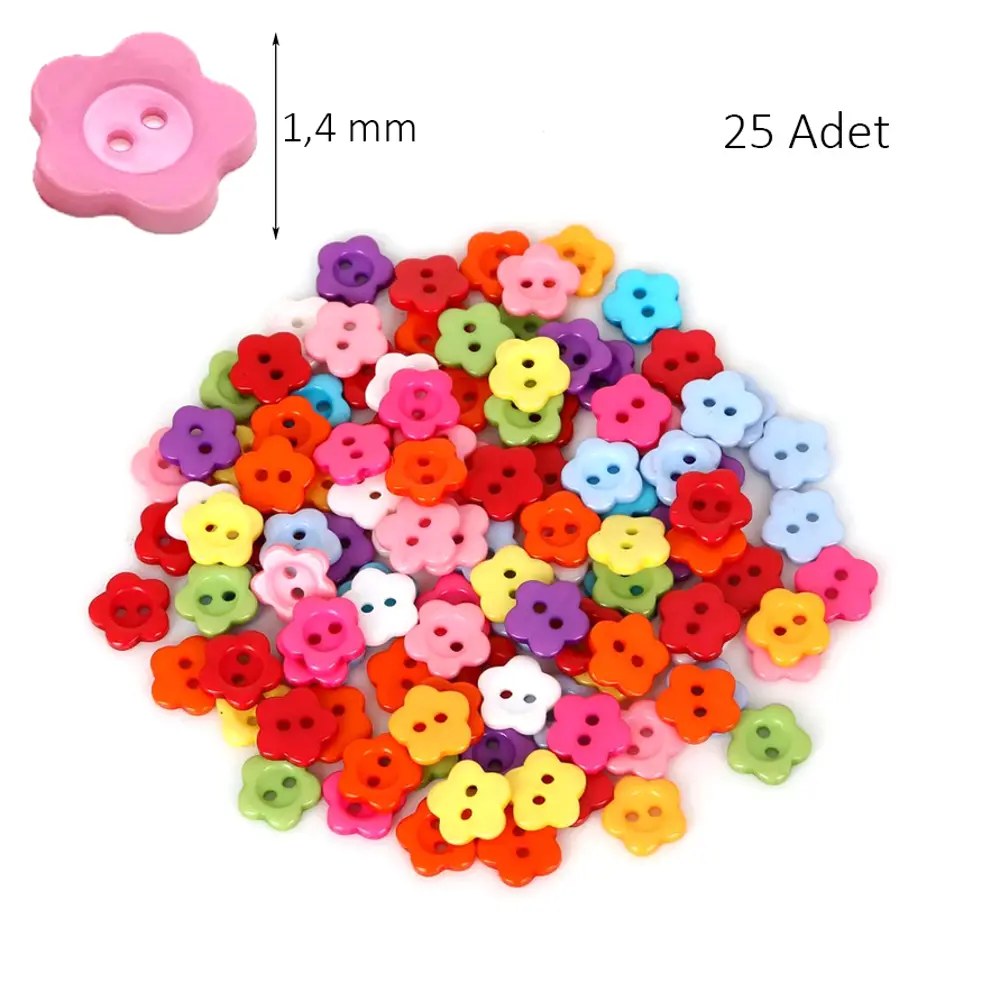 Çiçek Renkli Düğme Renkli Papatya Düğme 1,4 cm - 25 Adet