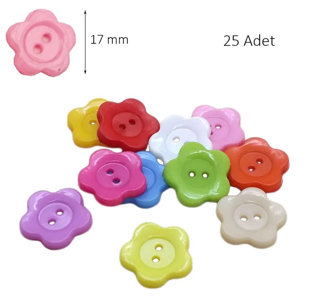 Çiçek Renkli Düğme Renkli Papatya Düğme 1,7 cm - 25 Adet