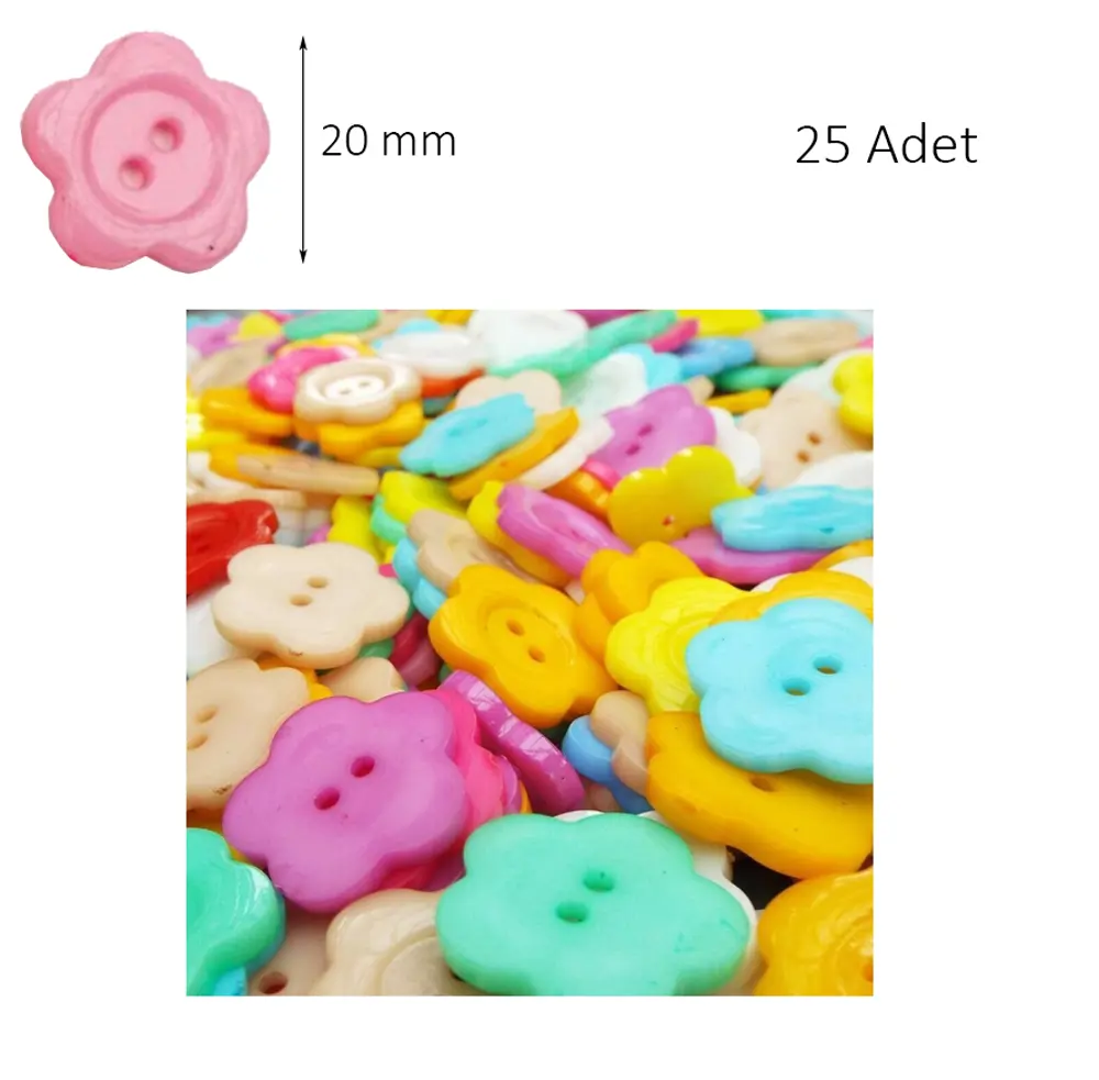 Çiçek Renkli Düğme Renkli Papatya Düğme 2 cm - 25 Adet