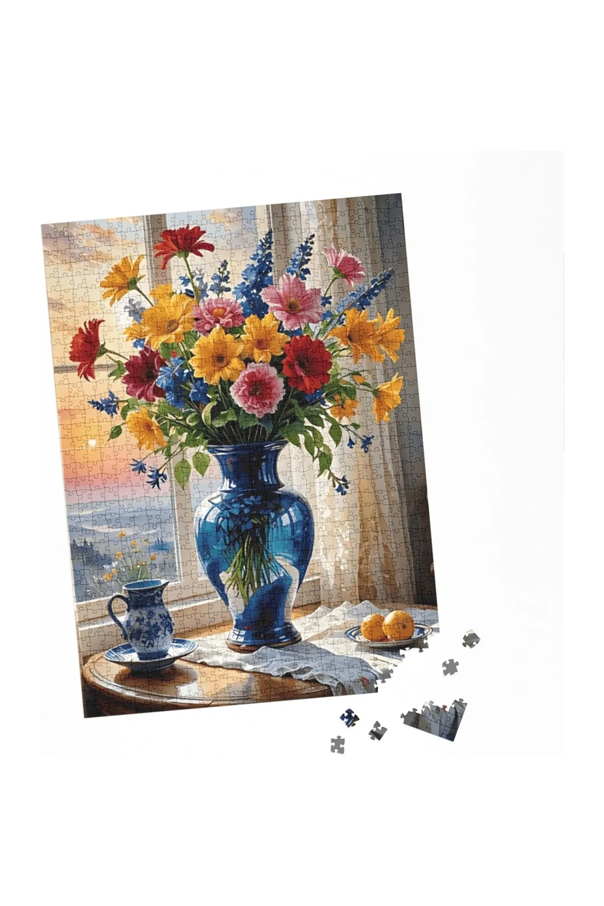 Çiçek Temalı Puzzle, 500 Parça, Mavi Vazo