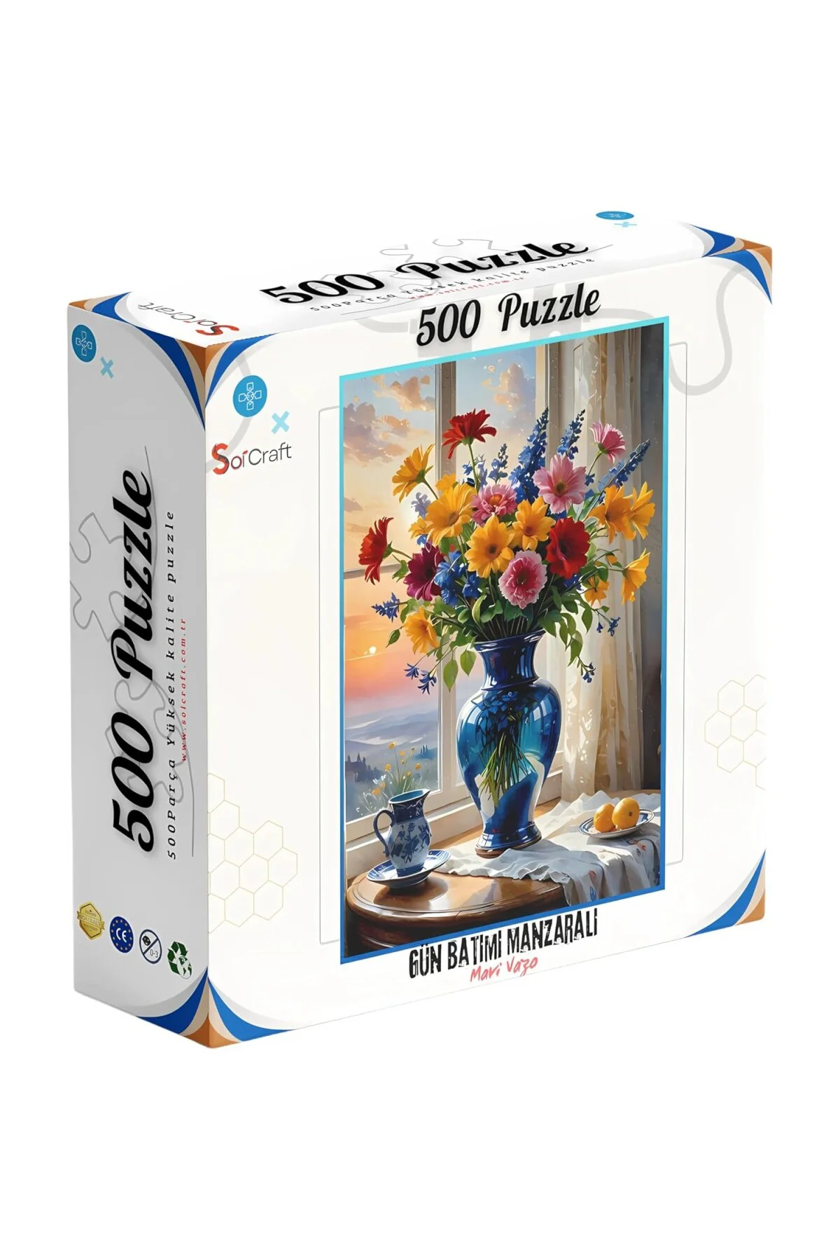 Çiçek Temalı Puzzle, 500 Parça, Mavi Vazo