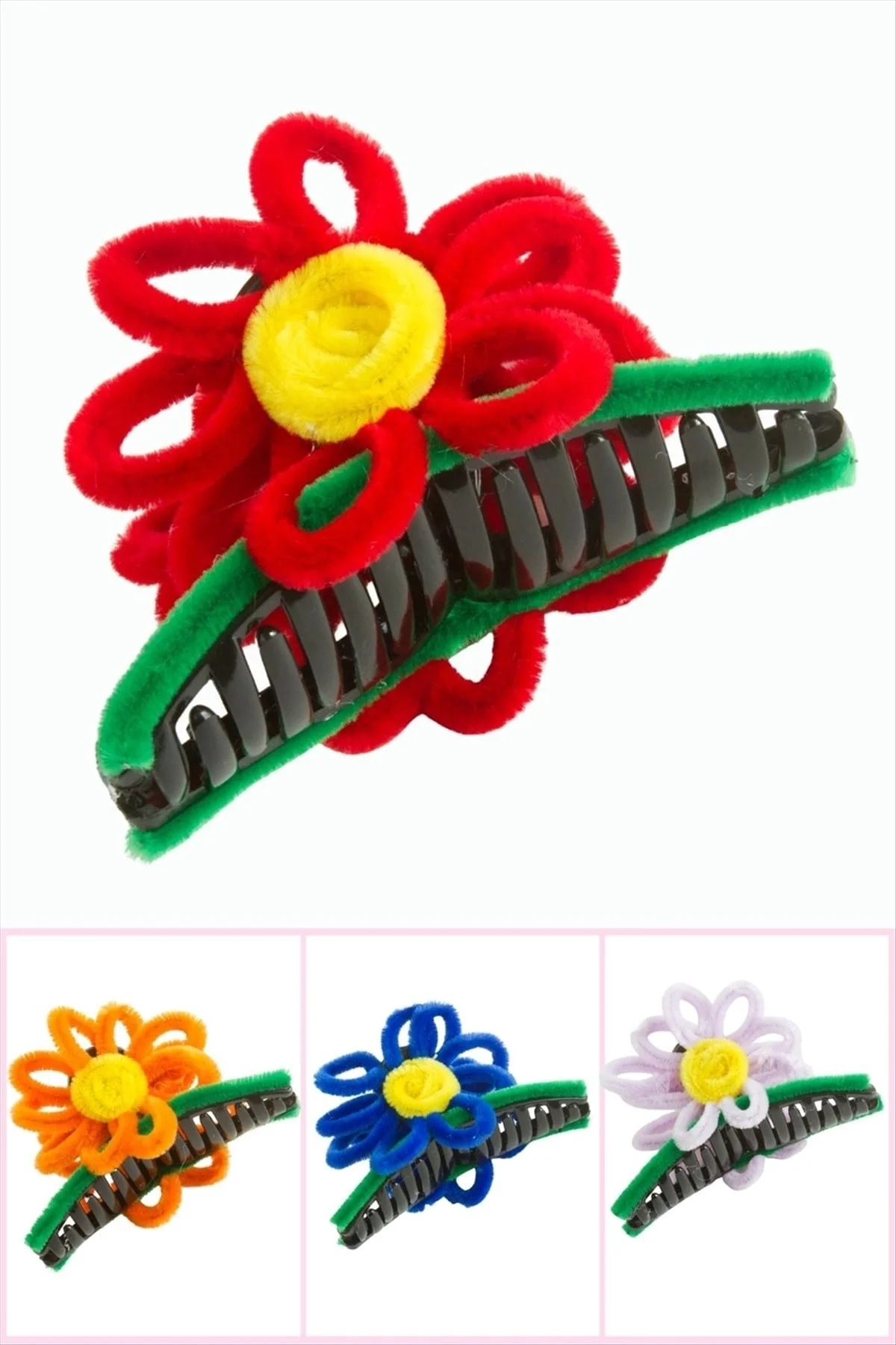 Çiçek Tüylü Mandal Toka 11 cm