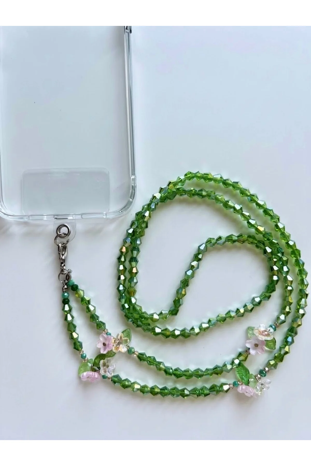 Çiçek ve Yaprak Detaylı Cam Kristal Telefon Strap - Parıltılı Telefon İpi ve Charm Çiçek ve Yaprak Detaylı Cam Kristal Telefon Strap - Parıltılı Telefon İpi ve Charm