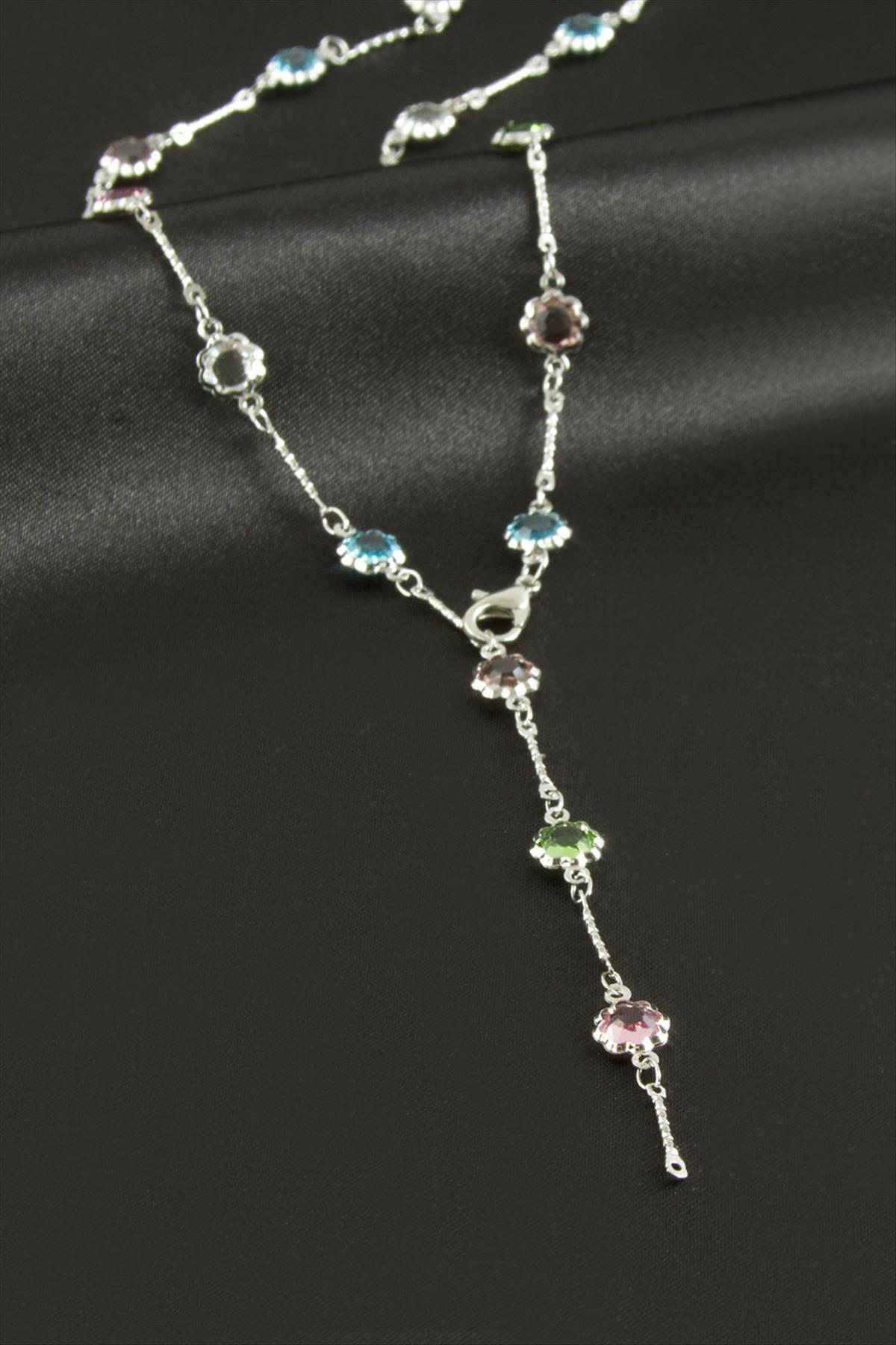 Çiçek Zirkon Taşlı Çelik Y Kolye Zirkon Taşlı Kolye Şık Tasarım