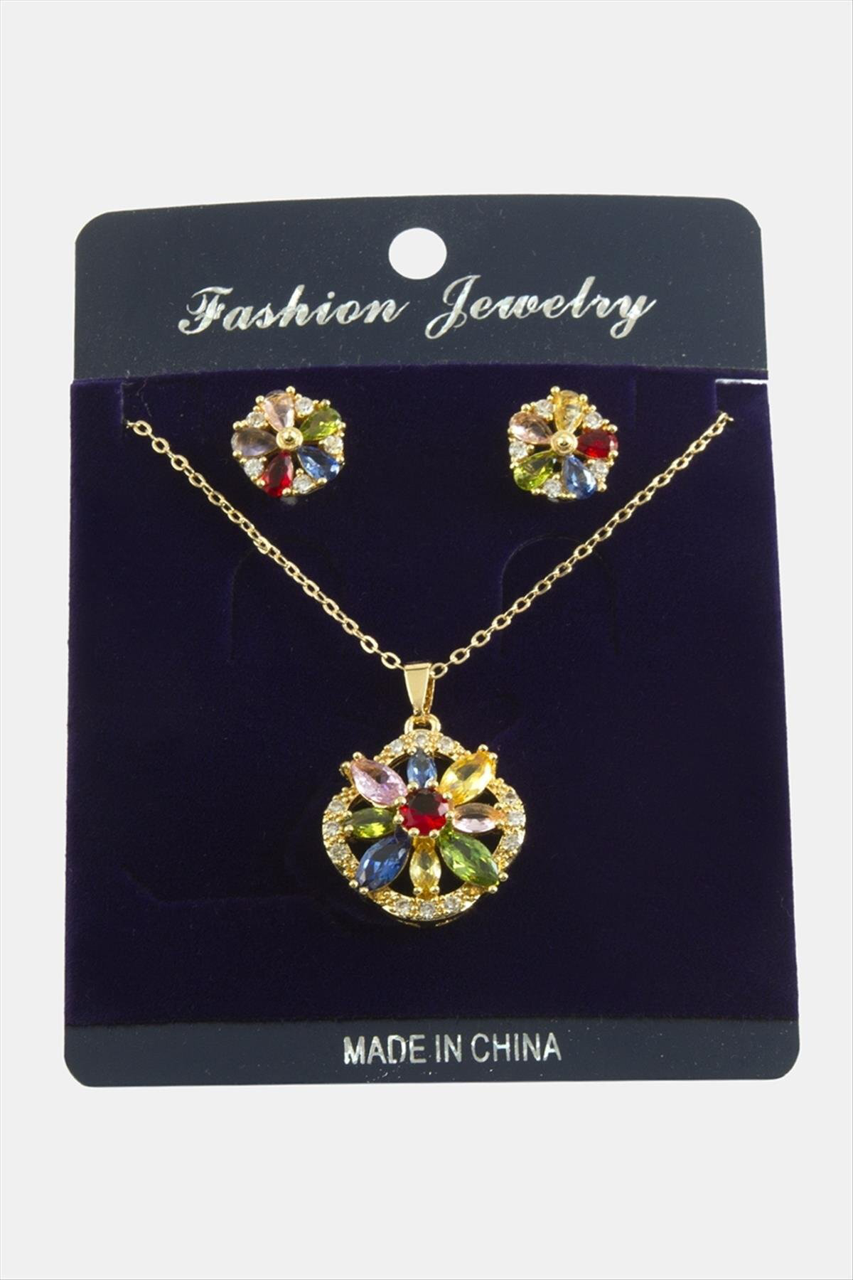 Çiçek Zirkon Taşlı Set Kolye