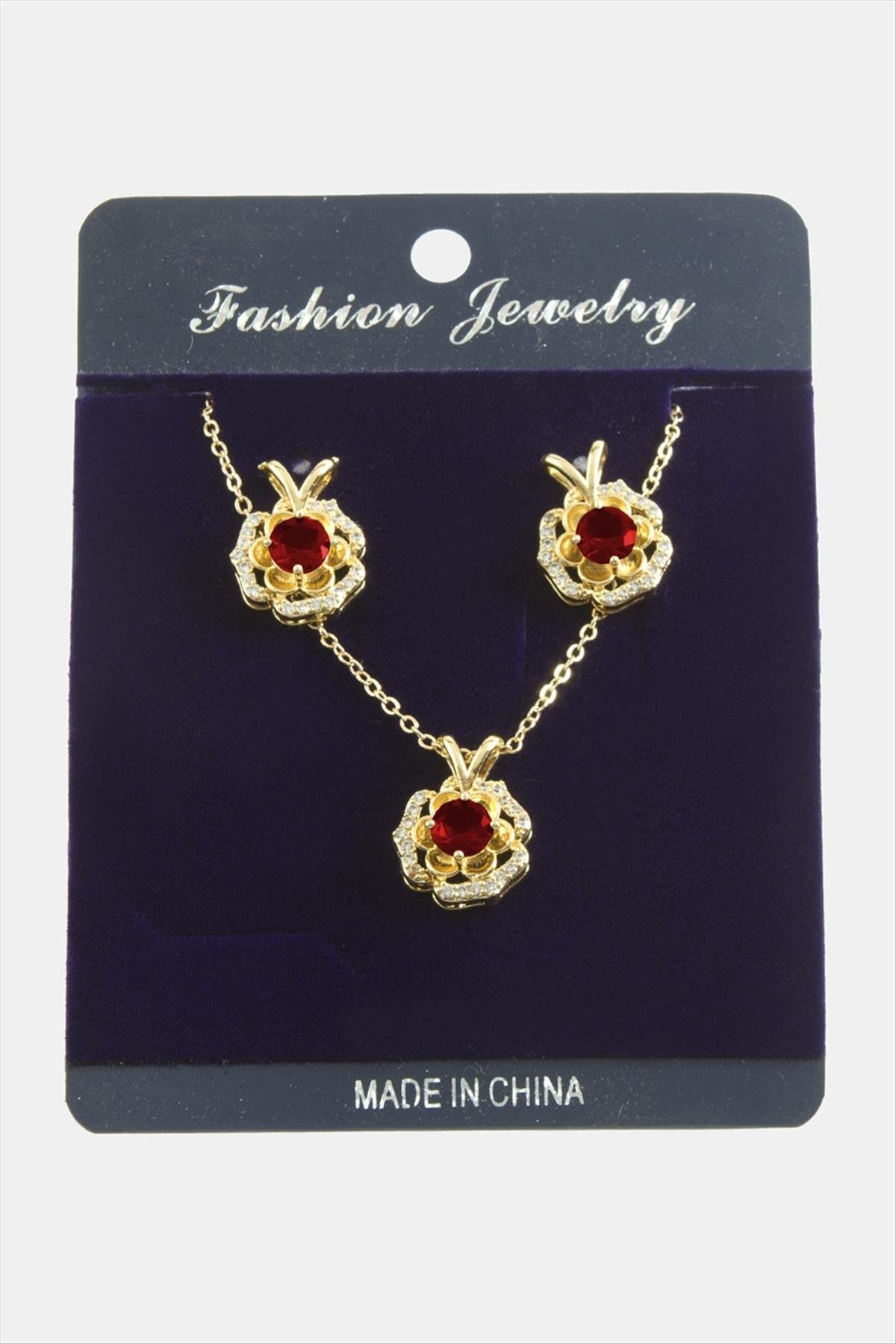 Çiçek Zirkon Taşlı Set Kolye