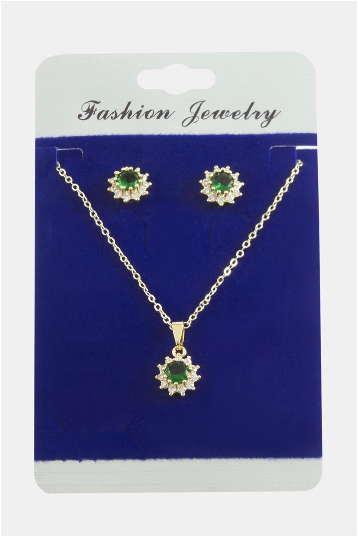 Storeks Çiçek Zirkon Taşli Set Kolye
