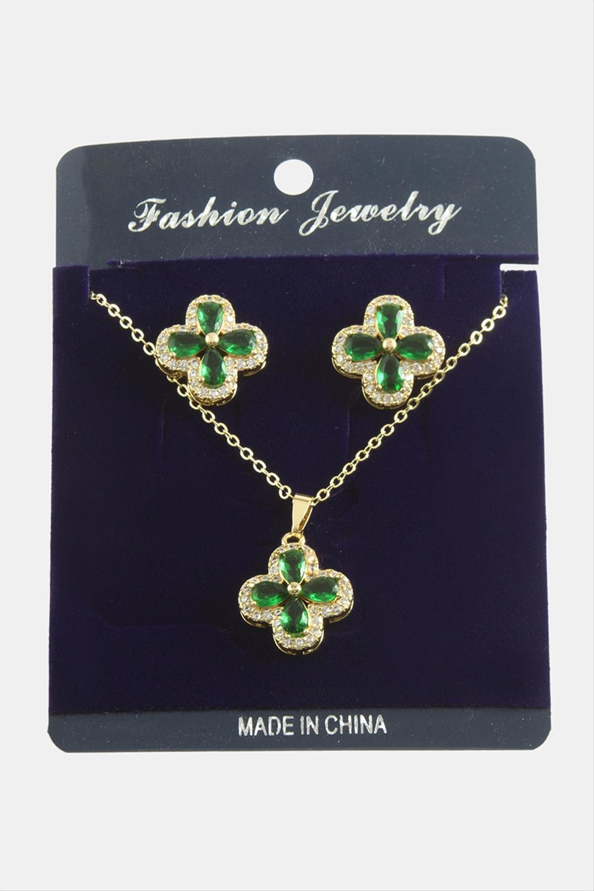 Çiçek Zirkon Taşlı Set Kolye