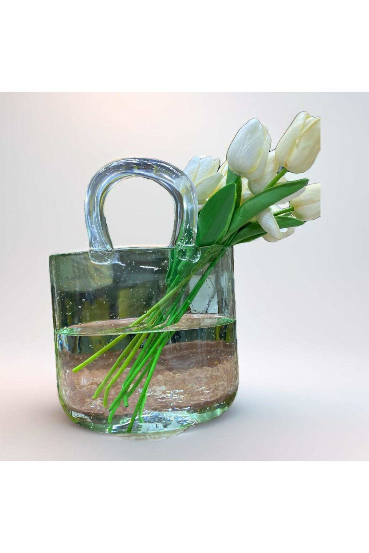 Elif Aksesuar Çiçekler İçin Çanta Şeklinde Cam Vazo 28*19Cm