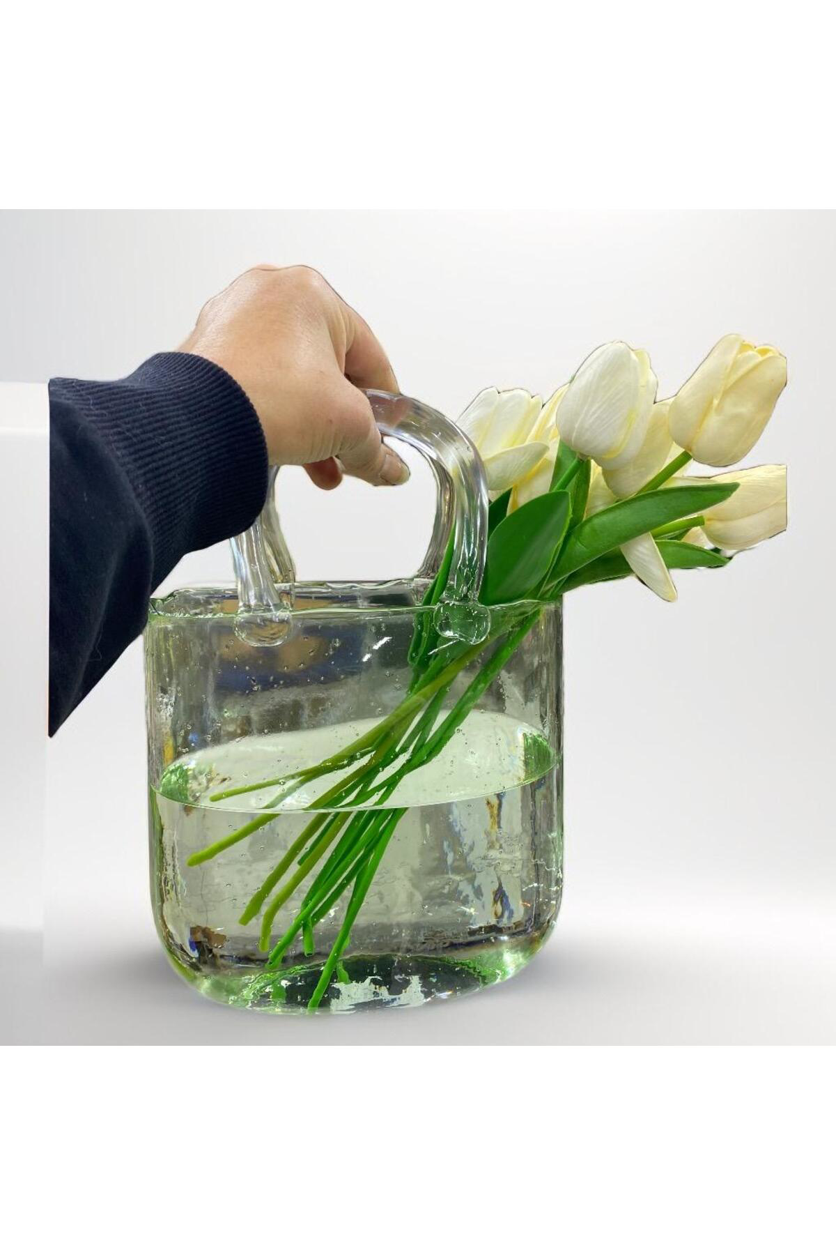 Elif Aksesuar Çiçekler İçin Çanta Şeklinde Cam Vazo 28*19Cm