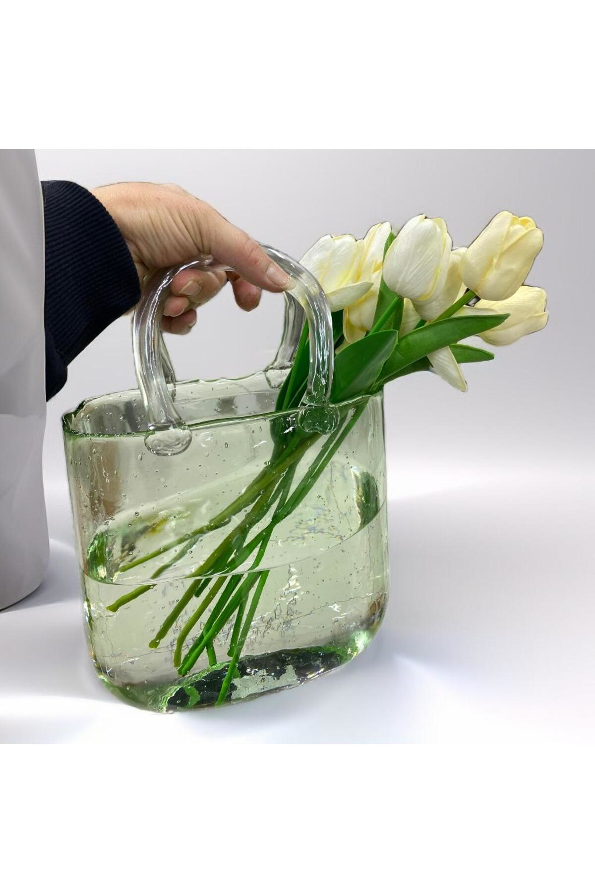 Elif Aksesuar Çiçekler İçin Çanta Şeklinde Cam Vazo 28*19Cm