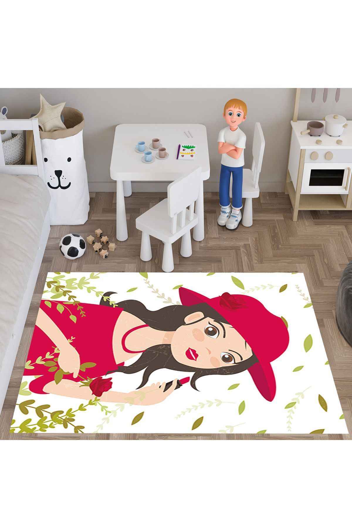 Evan Home Çiçekler Sembolü Desenli Çocuk Odasi Takim Perde (İki Kanat),Yatak Örtüsü,Yastik,Kirlent ,Hali,Tablo