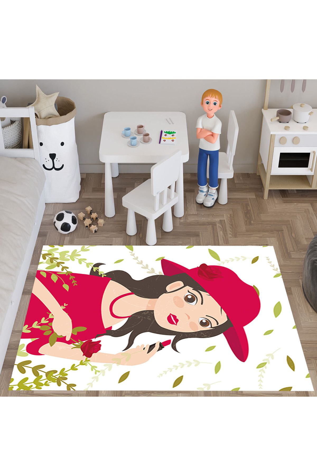 Evan Home Çiçekler Sembolü  Desenli  Dijital Baski Yikanabilir Kaymaz Taban Çocuk Odasi Halisi