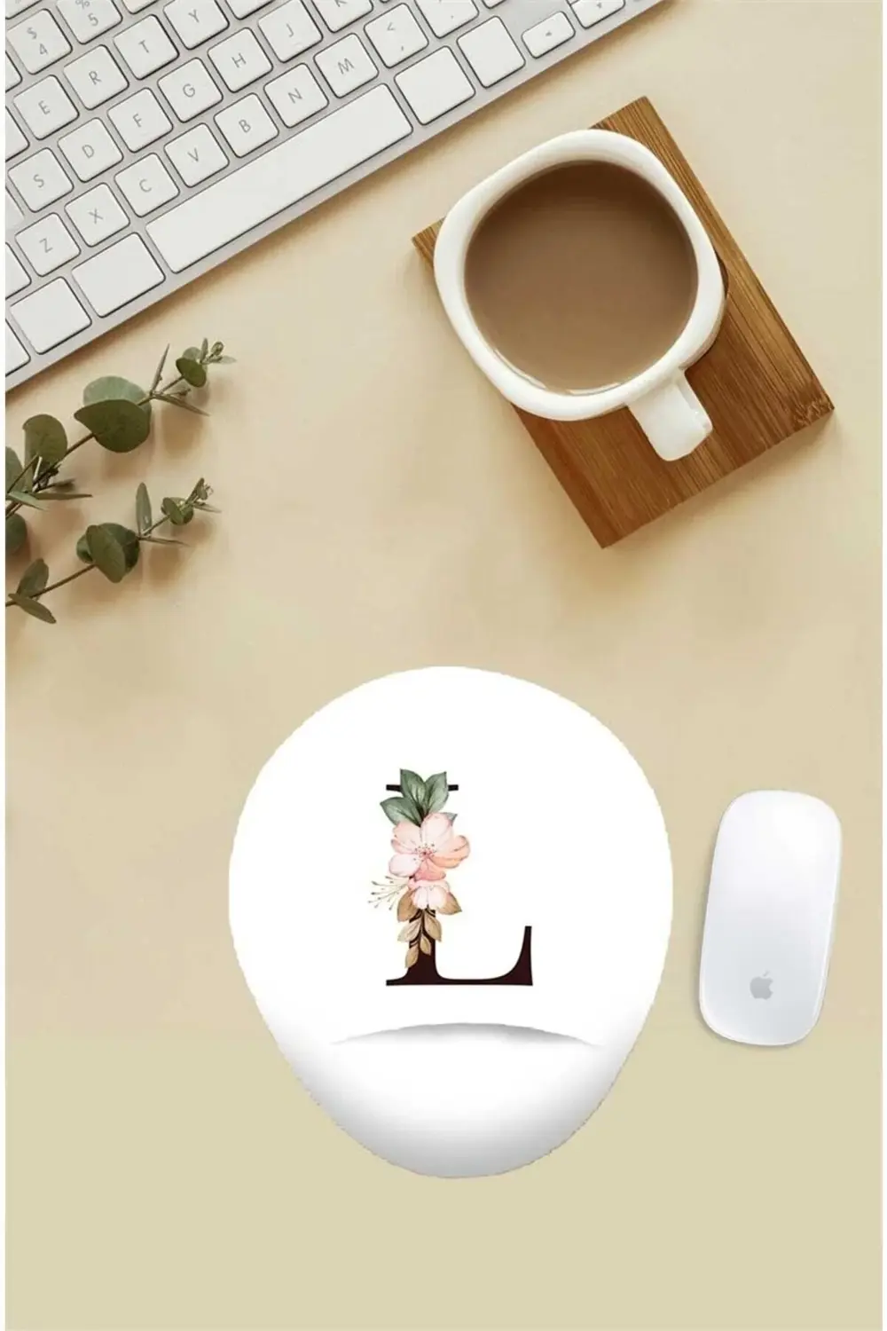 Çiçekli L Harfi Desenli Bilek Destekli Mouse Pad