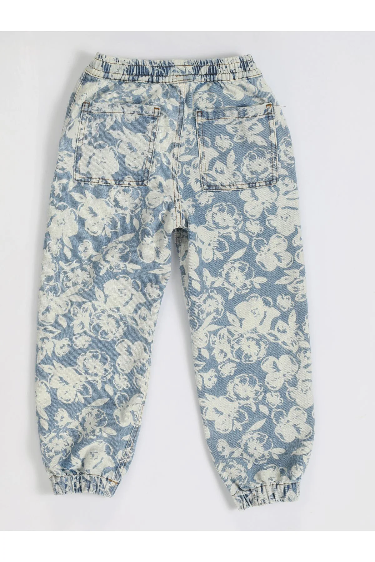 Çiçekli Stone Wash Kız Çocuk Jogger Pantolon