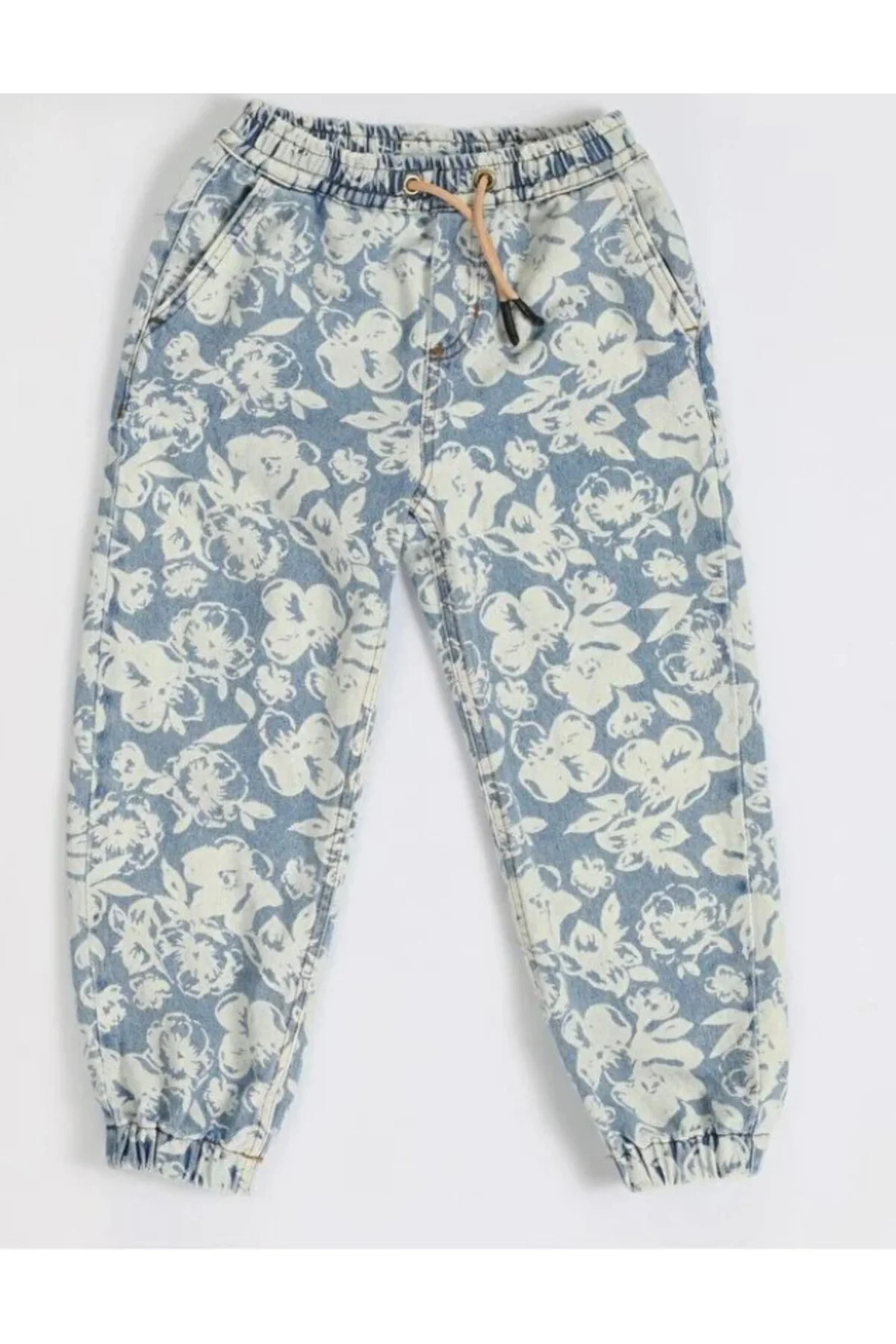 Çiçekli Stone Wash Kız Çocuk Jogger Pantolon