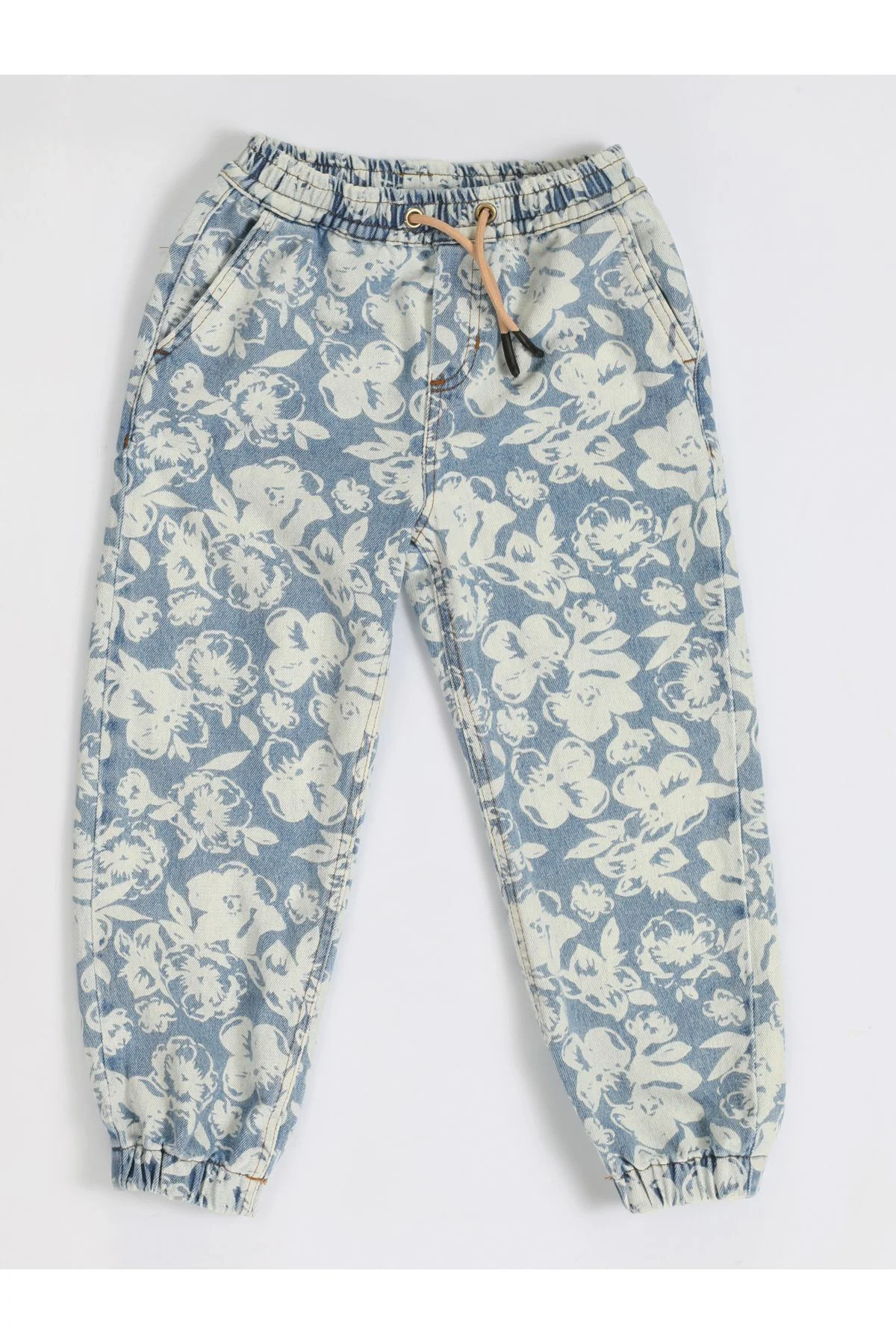 Çiçekli Stone Wash Kız Jogger Pantolon