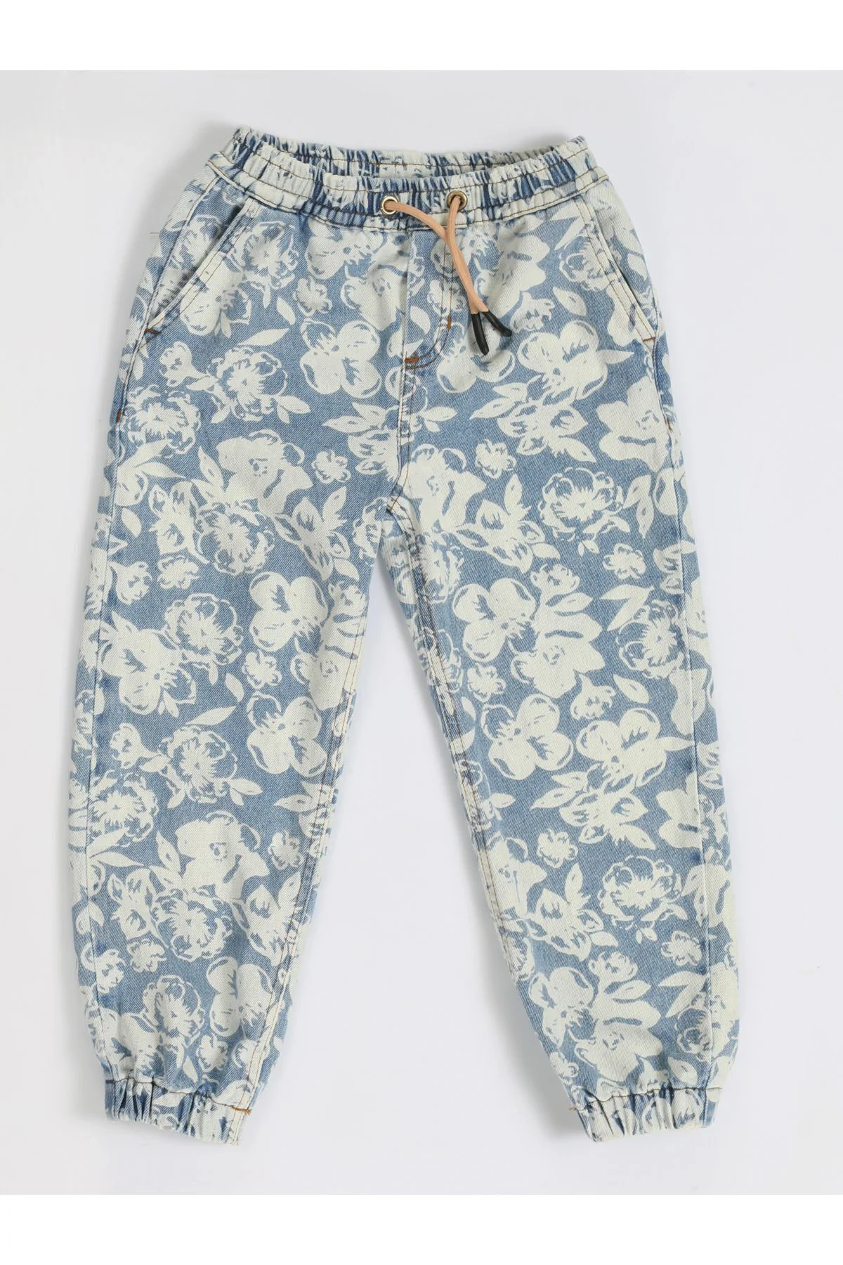 Çiçekli Stone Wash Kız Çocuk Jogger Pantolon
