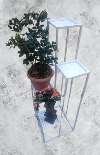 Çiçeklik Zlf 14090 Dekoratif Kule Model Metal Çelik Beyaz Statik 