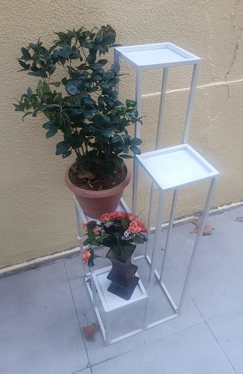 Çiçeklik Zlf 14090 Dekoratif Kule Model Metal Çelik Beyaz Statik 