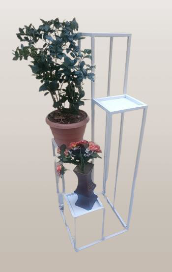 Çiçeklik Zlf 14194 Dekoratif Kule Model Metal Çelik Beyaz Statik 