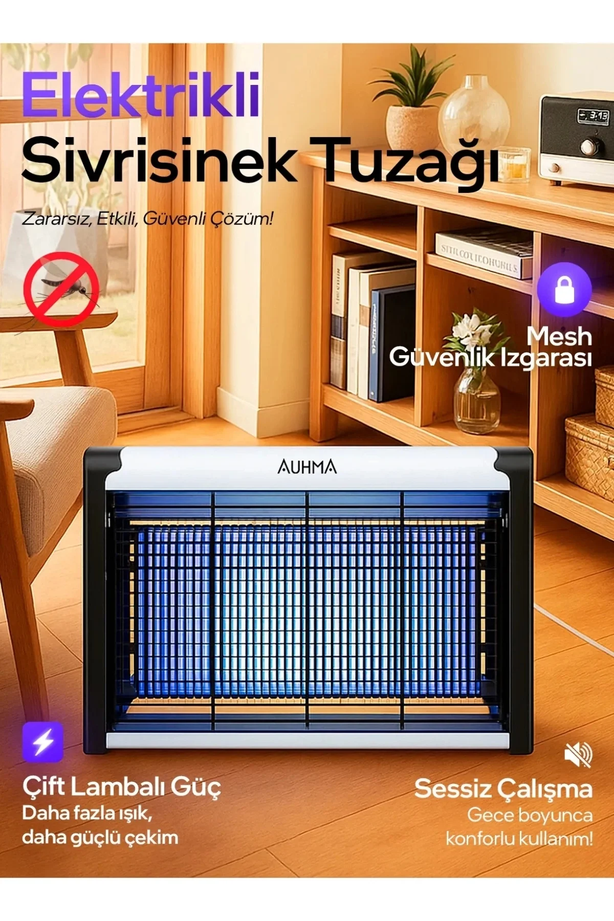 Çift ampullü elektrikli sineklik makinesi sivrisinek kovucu ve yakalama cihazı - Süpermarket